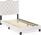 Lille Button Tufted Headboard Bed Frame, Twin Size, Beige