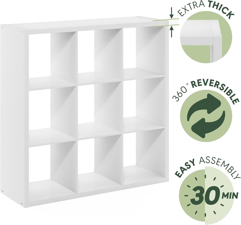 Cubicle Open Back Decorative Cube Storage Organizer, 9-Cube, White