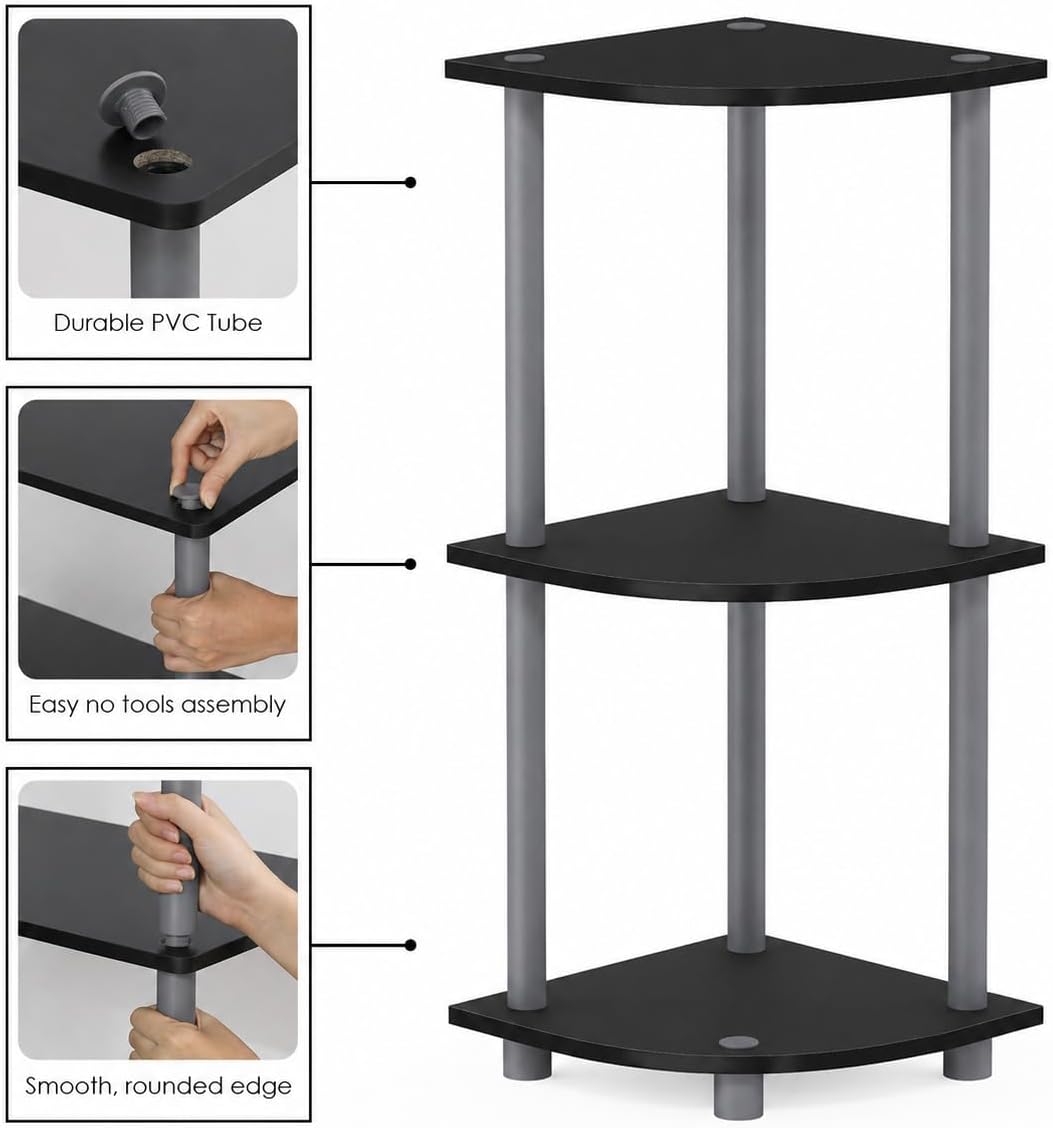 Turn-N-Tube Toolless Assembly 3-Tier Closet Shelf, Black