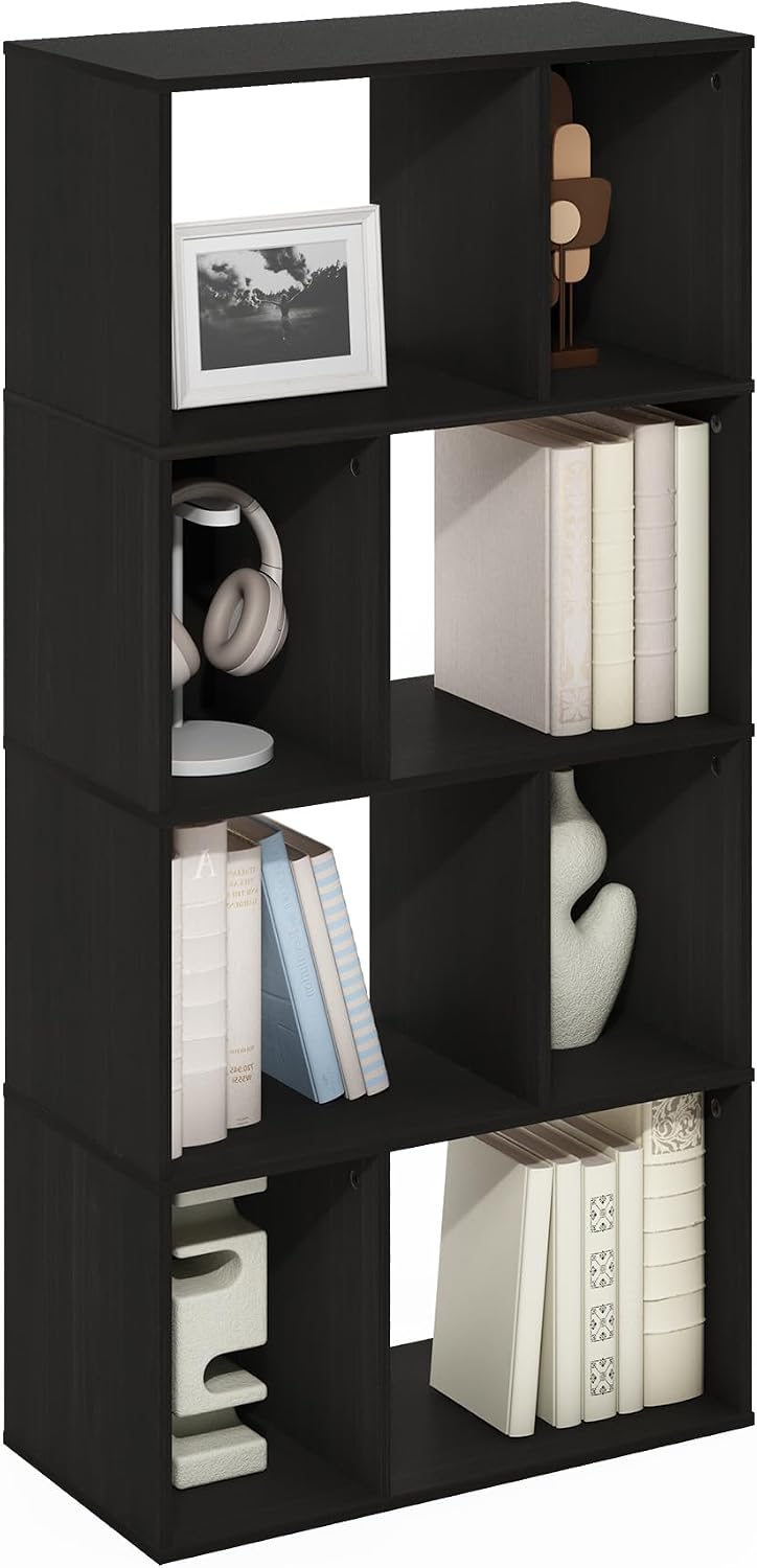 DALY Book Shelf, 8-Cube Bookshelf, Cube Storage Organizer Bookcase with Irregular Compartments, 11.7 x 23.6 x 49, for Living Room, Bedroom, Home Office, Espresso