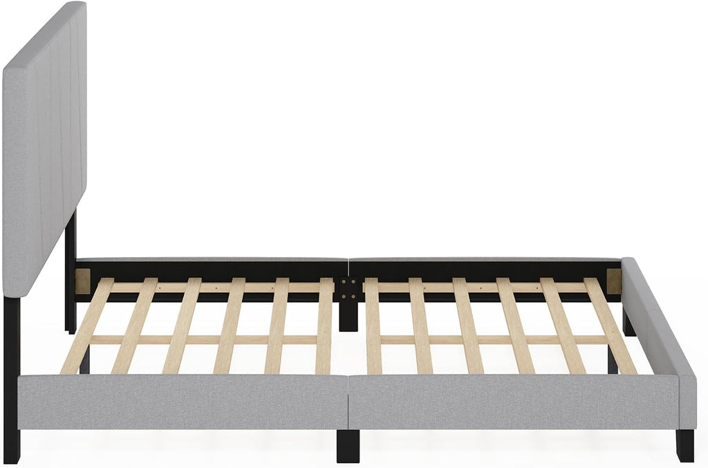 Lucy Bed Frame, Full Size Bedframe with Geometric Design Upholstered Headboard, Bed with Adjustable Headboard, No Box Spring Needed, 12pcs Wooden Slat Support, for Bedroom, Dorm, Glacier