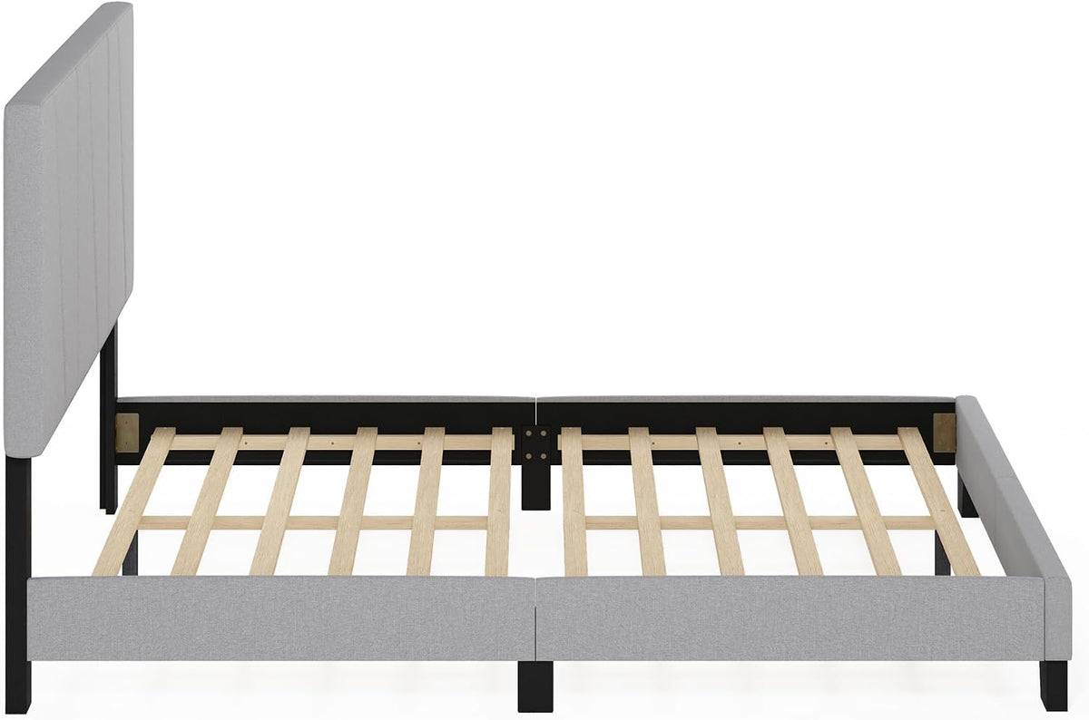 Lucy Bed Frame, Full Size Bedframe with Geometric Design Upholstered Headboard, Bed with Adjustable Headboard, No Box Spring Needed, 12pcs Wooden Slat Support, for Bedroom, Dorm, Glacier