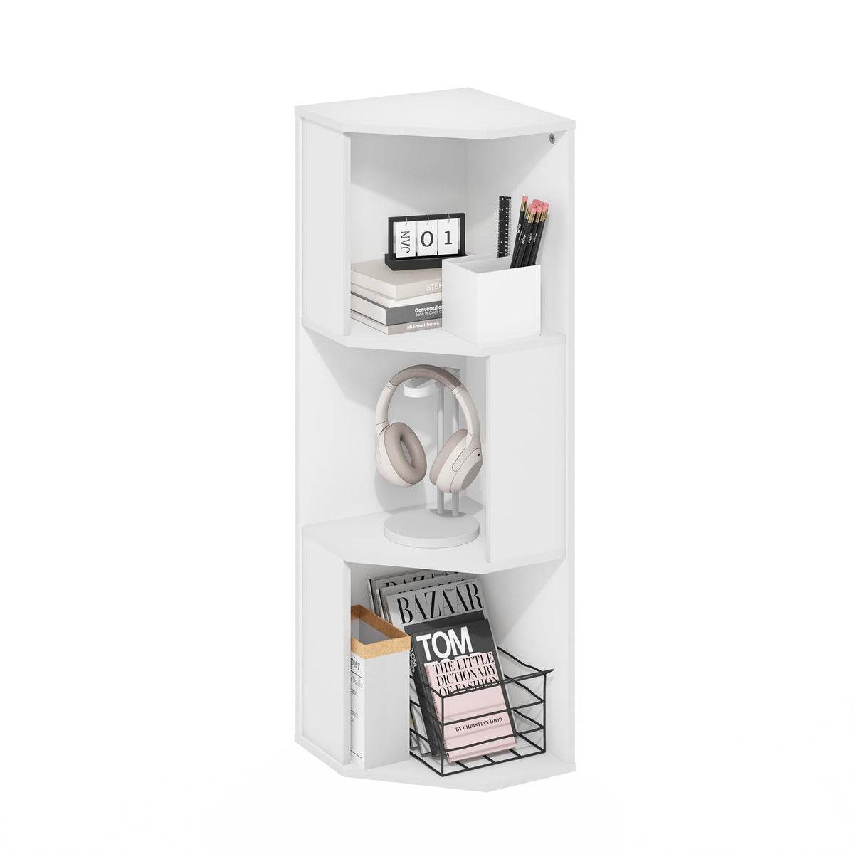 Basic Book Shelf, 4-Tier Bookcase with Open Shelf, Bookshelf, Cube Storage Organizer, 7 x 17 x 35, for Living Room, Bedroom, Home Office, White