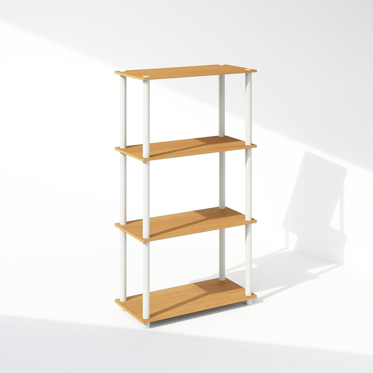 Turn-N-Tube Book Shelf, 4-Tier Bookshelf, Bookcase with Multipurpose Compact Display Rack, 11.6 x 23.6 x 43.2, for Living Room, Bedroom, Home Office, Beech/White