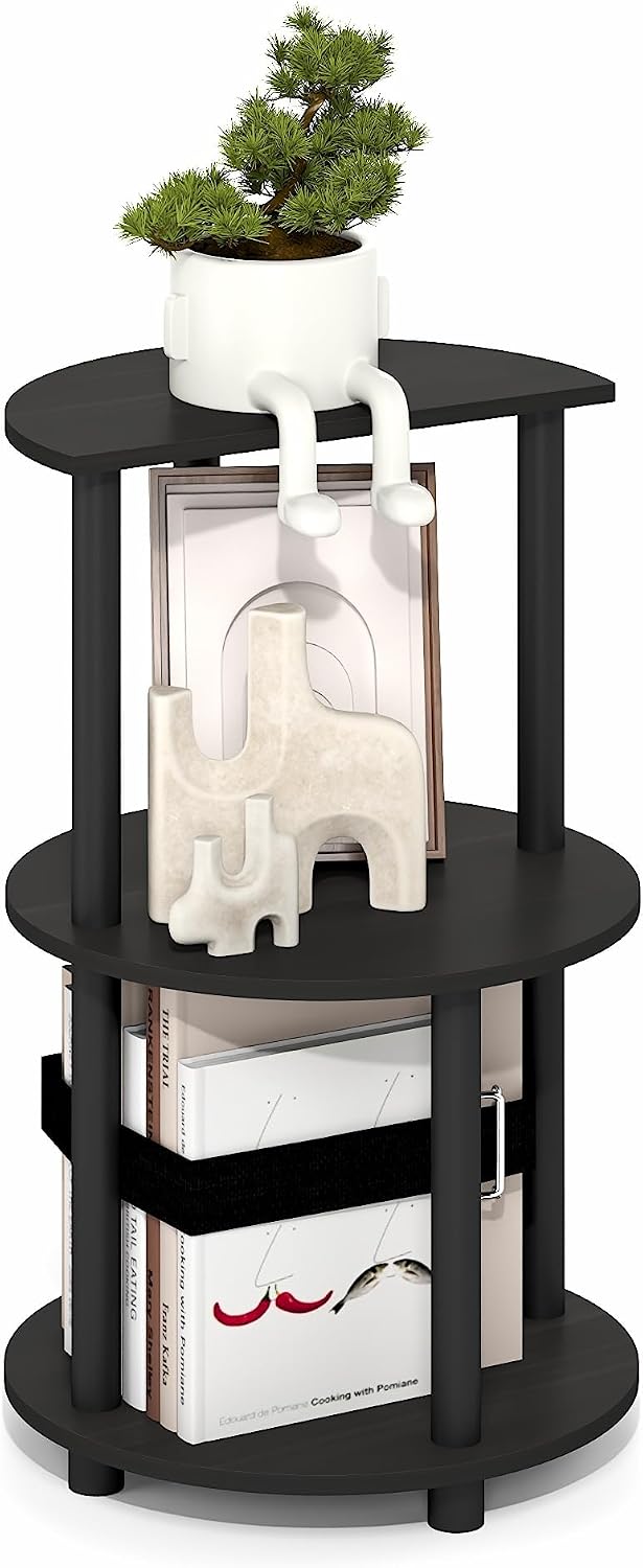 Turn-N-Tube Side Table, 3-Tier Round End Table, Black Espresso