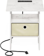 Andrey Side Table, Charging Station End Table, Light Marble/Ivory