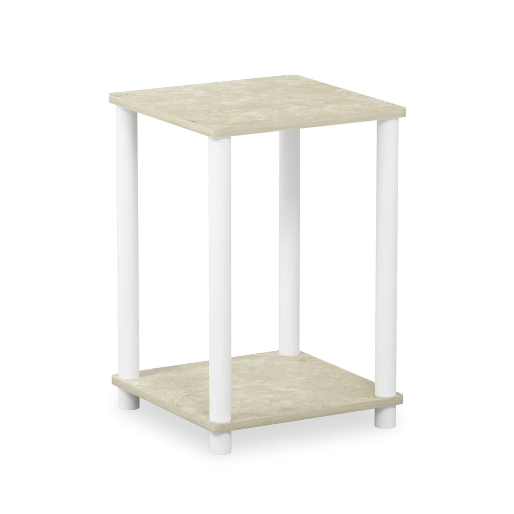 Turn-N-Tube Side Table, 2-Tier Modern Square End Table with Open Shelf, Toolless Night Stand, Bedside Table, for Living Room, Bedroom, White