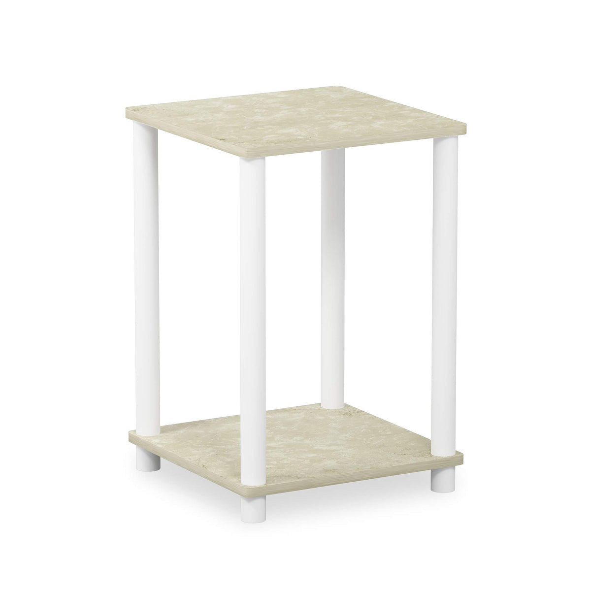 Turn-N-Tube Side Table, 2-Tier Modern Square End Table with Open Shelf, Toolless Night Stand, Bedside Table, for Living Room, Bedroom, White