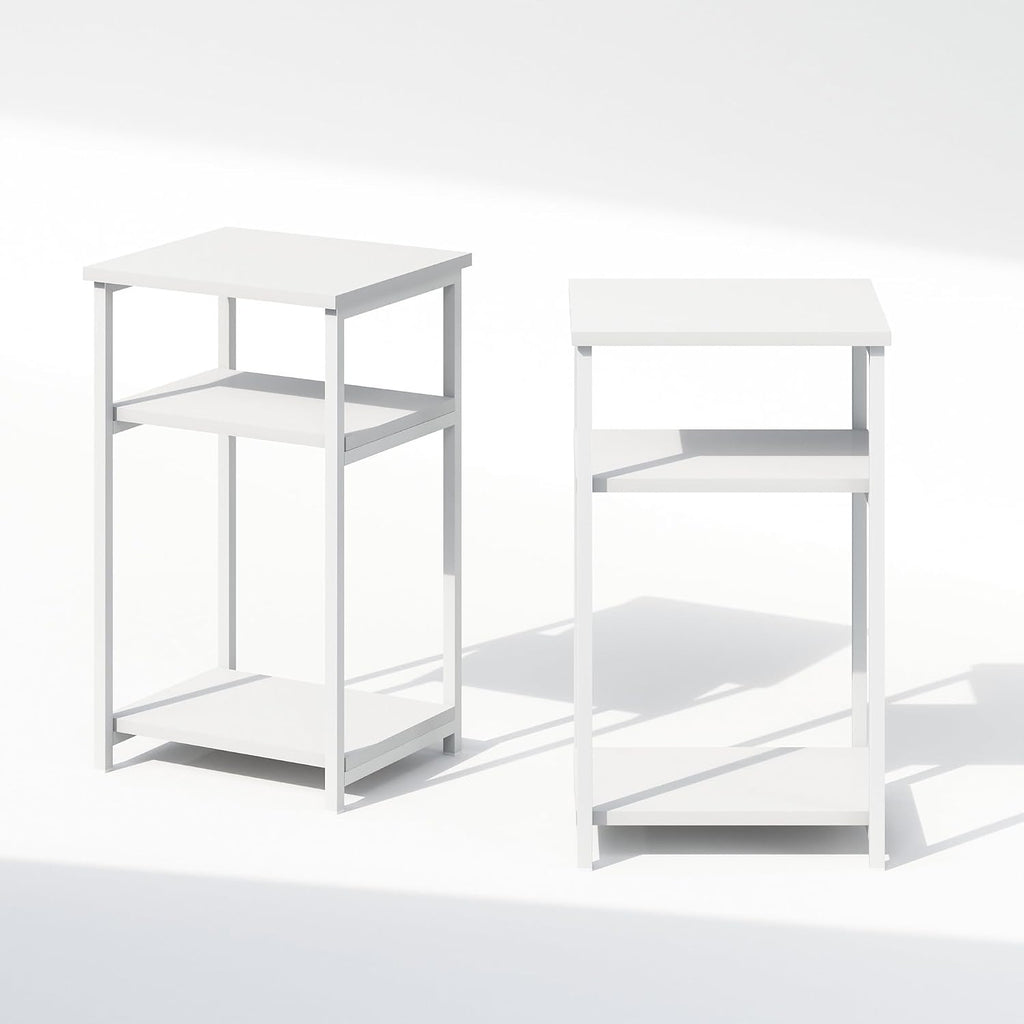 Simplistic Night Stand Set of 2, 3-Tier Open Shelf Design Nightstand with Metal Frame, Bedside Table, End Table, Side Table, for Bedroom, Closet, White