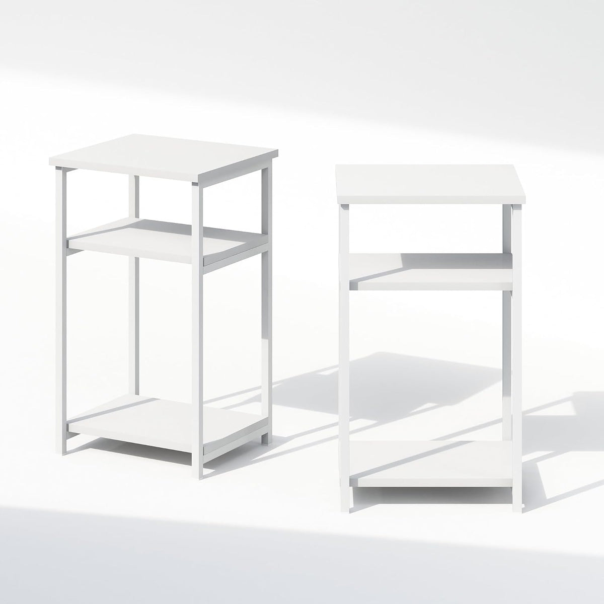 Simplistic Night Stand Set of 2, 3-Tier Open Shelf Design Nightstand with Metal Frame, Bedside Table, End Table, Side Table, for Bedroom, Closet, White
