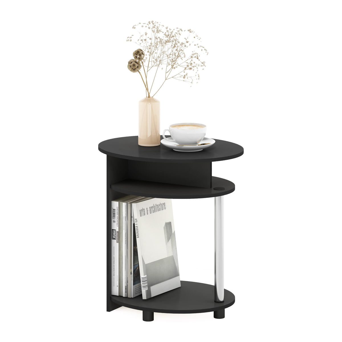 JAYA Simple Design Oval End Table with Bin, Americano/Chrome