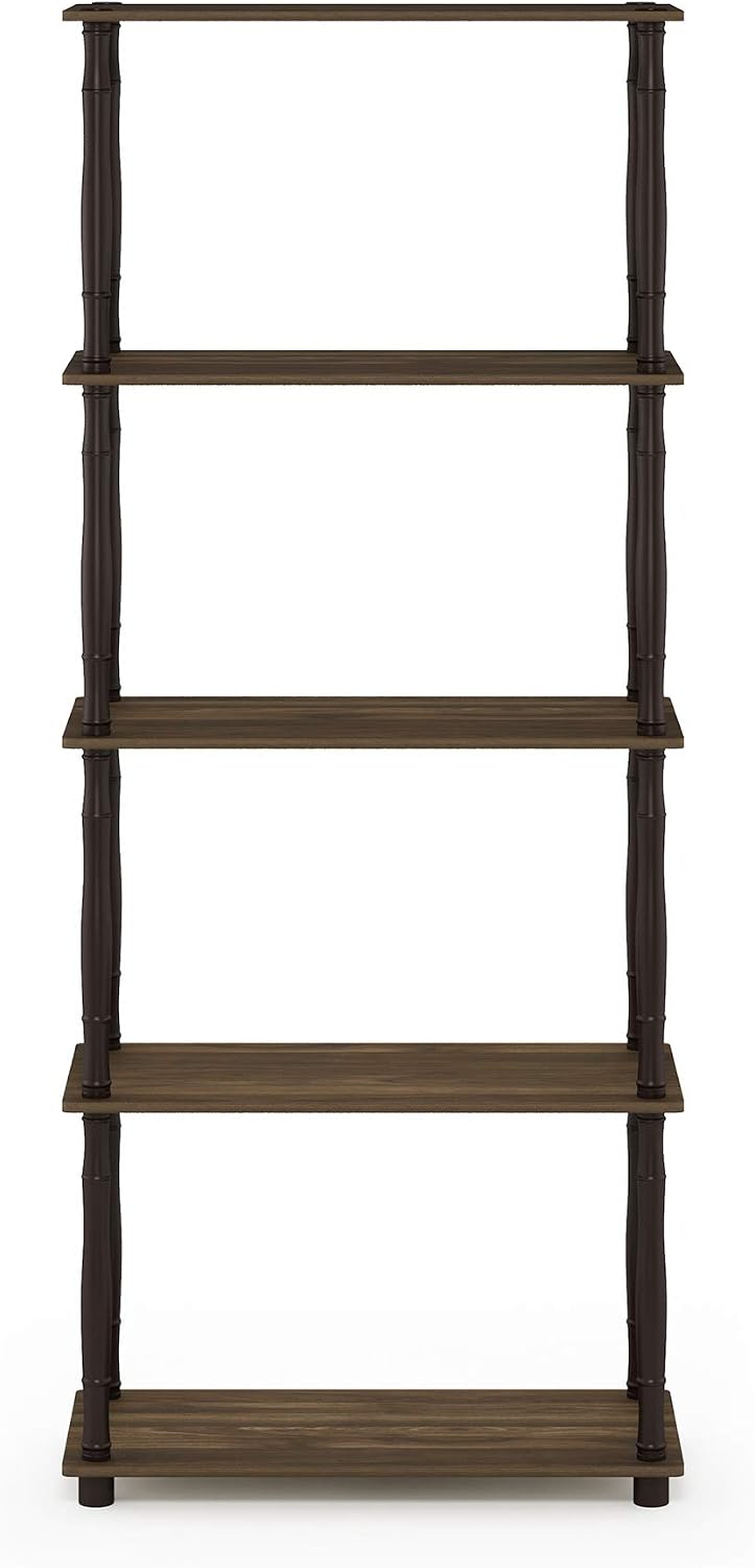 RATA 4-Tier Industrial Multipurpose Flat Base Bookshelf, Bookcase with Metal Frame, Columbia Walnut