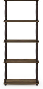 RATA 4-Tier Industrial Multipurpose Flat Base Bookshelf, Bookcase with Metal Frame, Columbia Walnut