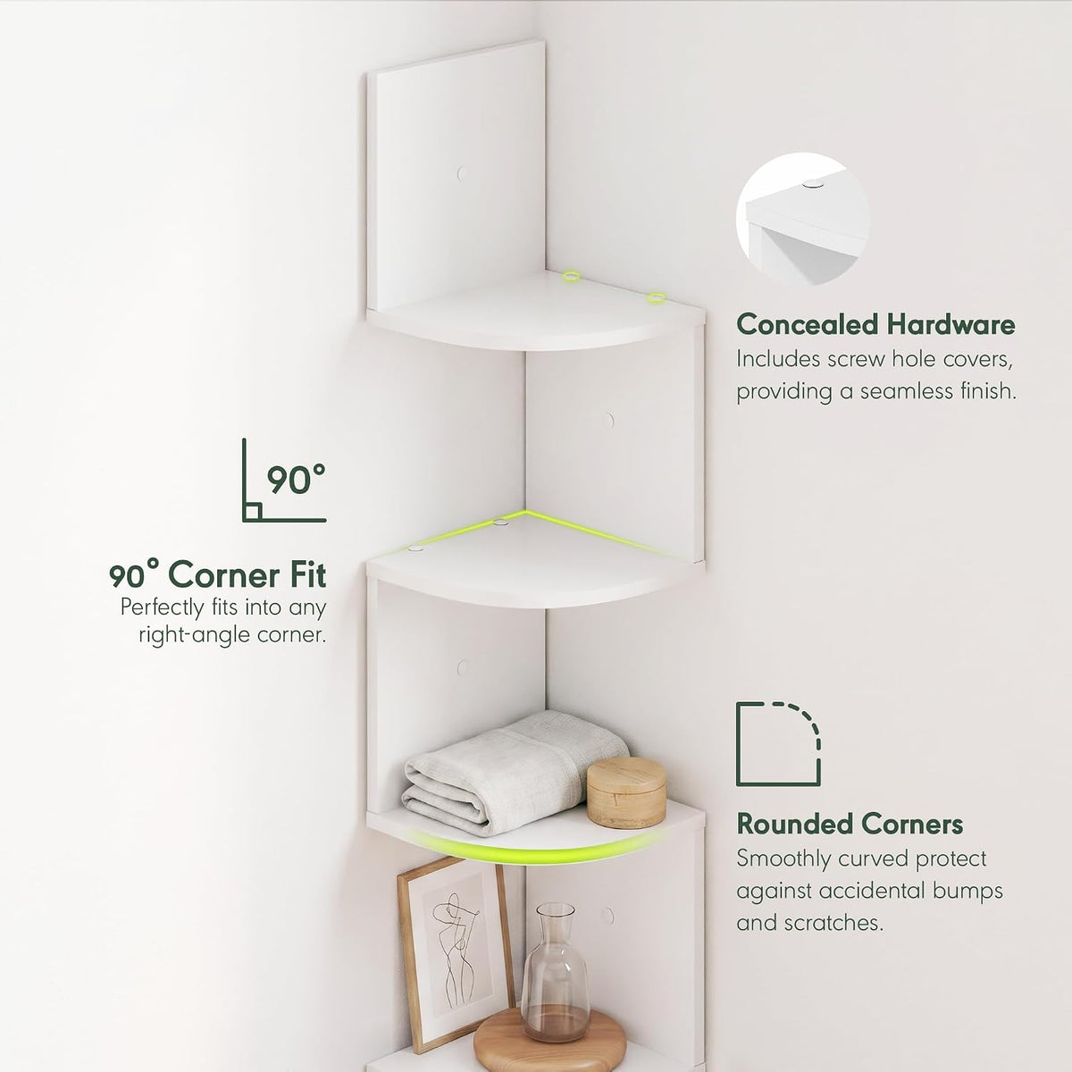 Rossi Set of 2 5-Tier Floating Corner Shelf, White