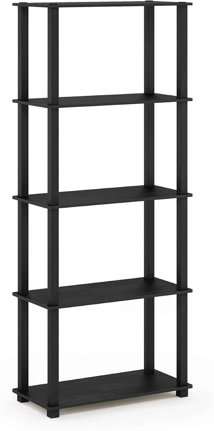 Turn-S-Tube Toolless Assembly 5-Tier Black Storage Shelves with Square Tubes, Shelving Unit for Organization and Storage for Living Room, Home Office, Dark Americano
