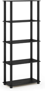 Turn-S-Tube Toolless Assembly 5-Tier Black Storage Shelves with Square Tubes, Shelving Unit for Organization and Storage for Living Room, Home Office, Dark Americano