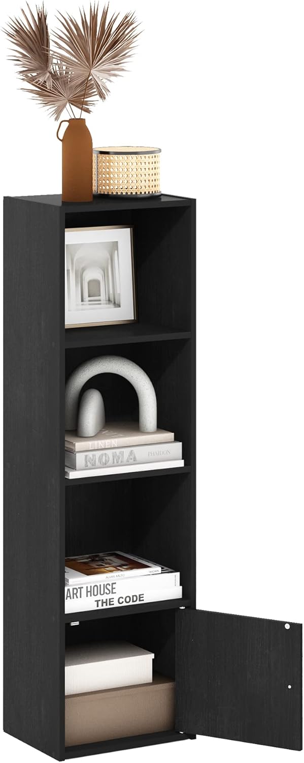 Luder Shelf Bookcase with 1 Door Storage Cabinet, Blackwood
