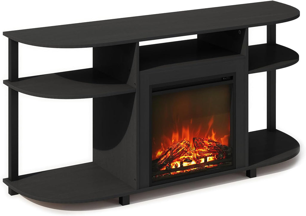 Jensen Fireplace TV Stand, NO Heat Decorative Electric Fireplace TV Stand for TV up to 55 Inch, with Curved Open Storage, for Living Room, Americano