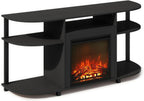 Jensen Fireplace TV Stand, NO Heat Decorative Electric Fireplace TV Stand for TV up to 55 Inch, with Curved Open Storage, for Living Room, Americano