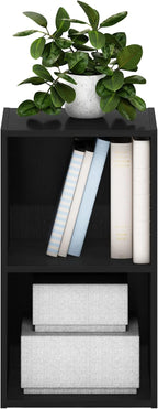 PASIR Book Shelf, 2-Tier Modern Bookshelf, Open Shelves Bookcase 9 x 12 x 21, Easy Assembly, for Living Room, Bedroom, Home Office, Blackwood