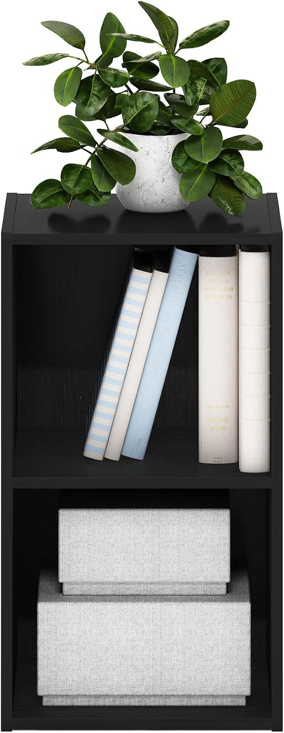 PASIR Book Shelf, 2-Tier Modern Bookshelf, Open Shelves Bookcase 9 x 12 x 21, Easy Assembly, for Living Room, Bedroom, Home Office, Blackwood