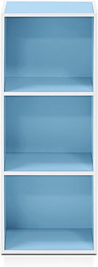 LUDER Book Shelf, 3-Cube Bookshelf, Bookcase with Open Shelves, 9.3 x 12 x 31.5, Easy Assembly, for Living Room, Bedroom, Home Office, White/Light Blue