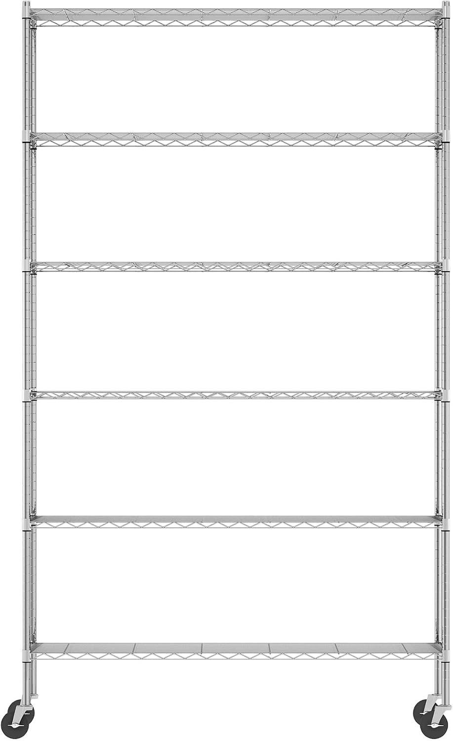Wayar Metal Storage Shelf Rack, 6 Tiers, 48-Inch Taller, Stainless Steel