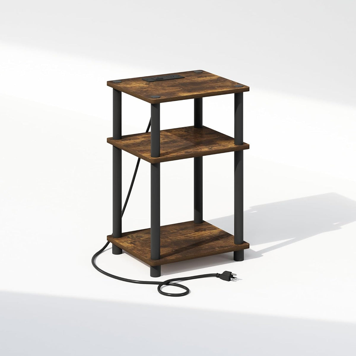 JUST 3-Tier Night Stand with Charging Station, Amber Pine