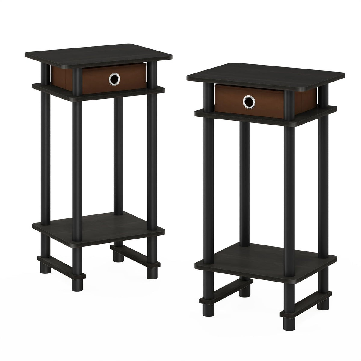 ANDREY Set of 2 Square 2-Tier Side Table, End Table, French Oak