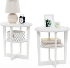 TIDUR Set of 2 2-Tier Oval Night Stand, White