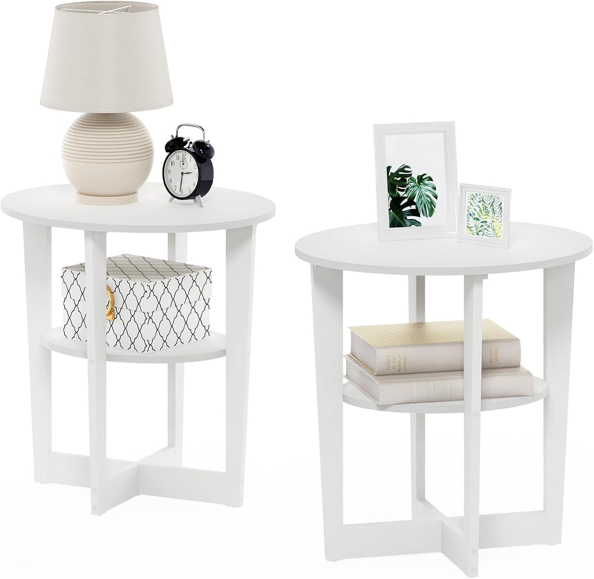TIDUR Set of 2 2-Tier Oval Night Stand, White