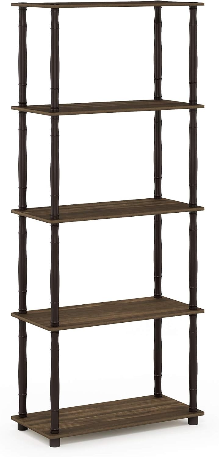 RATA 4-Tier Industrial Multipurpose Flat Base Bookshelf, Bookcase with Metal Frame, Columbia Walnut