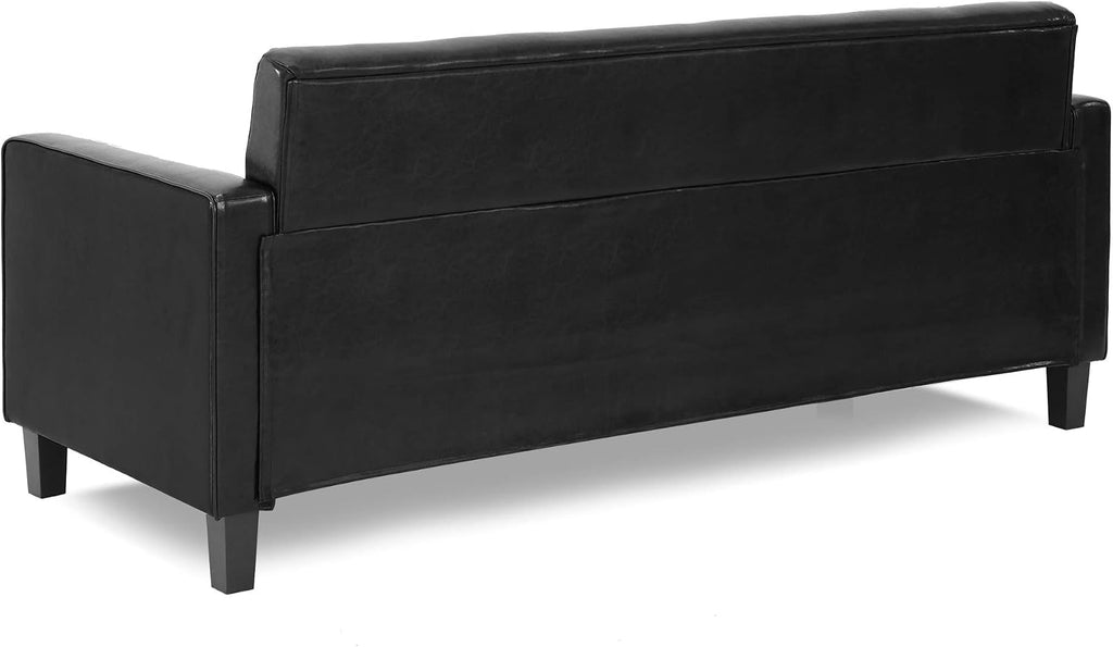 BRIVE 3-Seater Loveseat Sofa, 75" Wide, Black Faux Leather