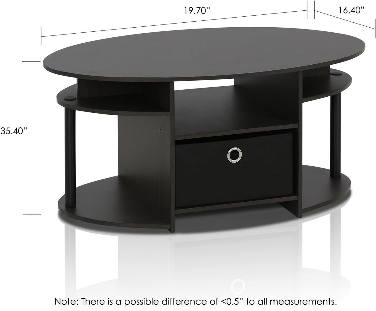Jaya Simple Design Oval Coffee Table with Bin for Living Room, Walnut