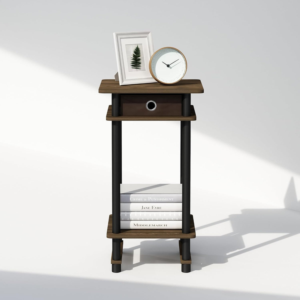 Turn-N-Tube Tall Nightstand with Bin, 1-Pack, Plastic Poles, Columbia Walnut/Black/Dark Brown
