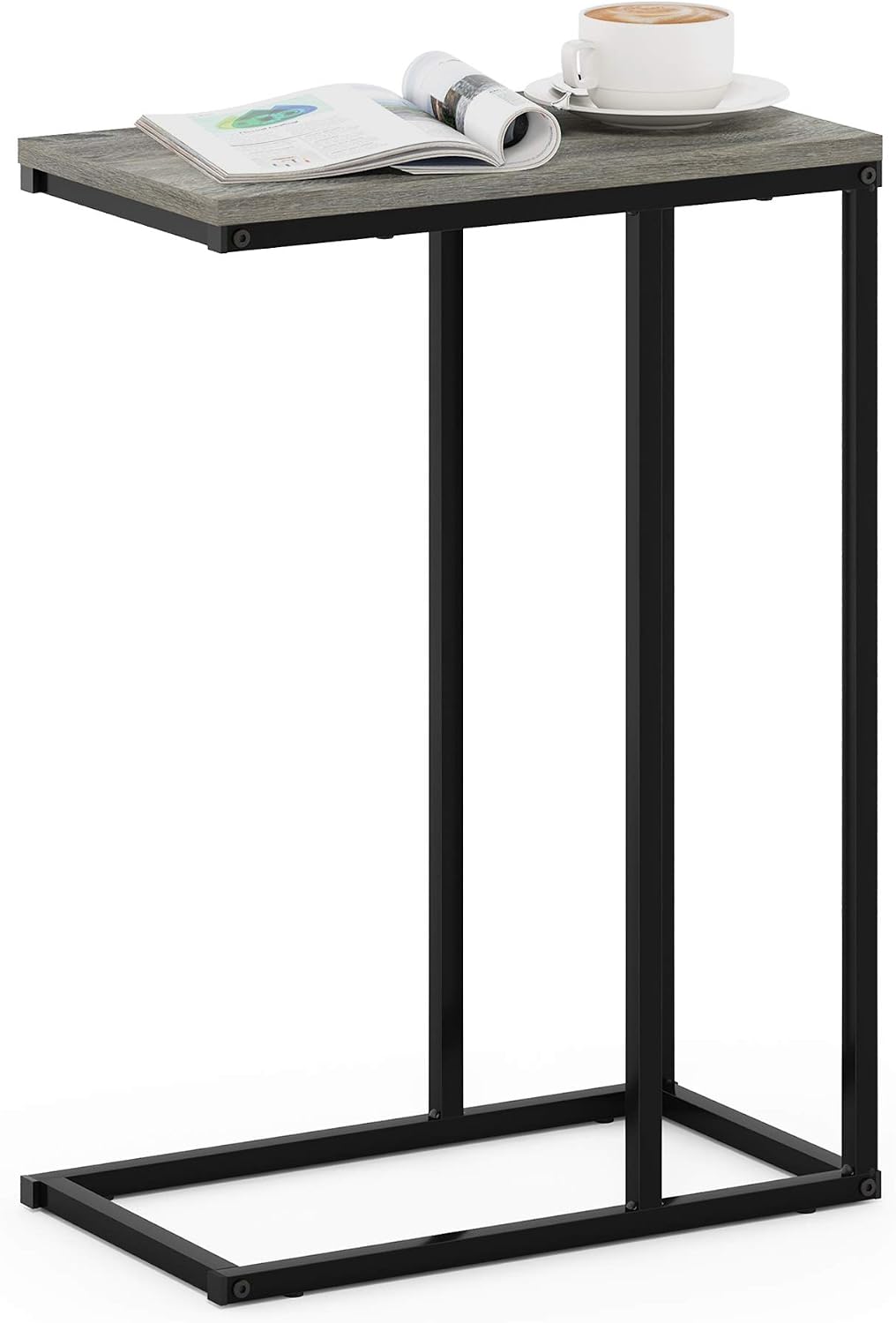 CAMNUS C-Shape Metal Frame Side Table, French Oak Grey