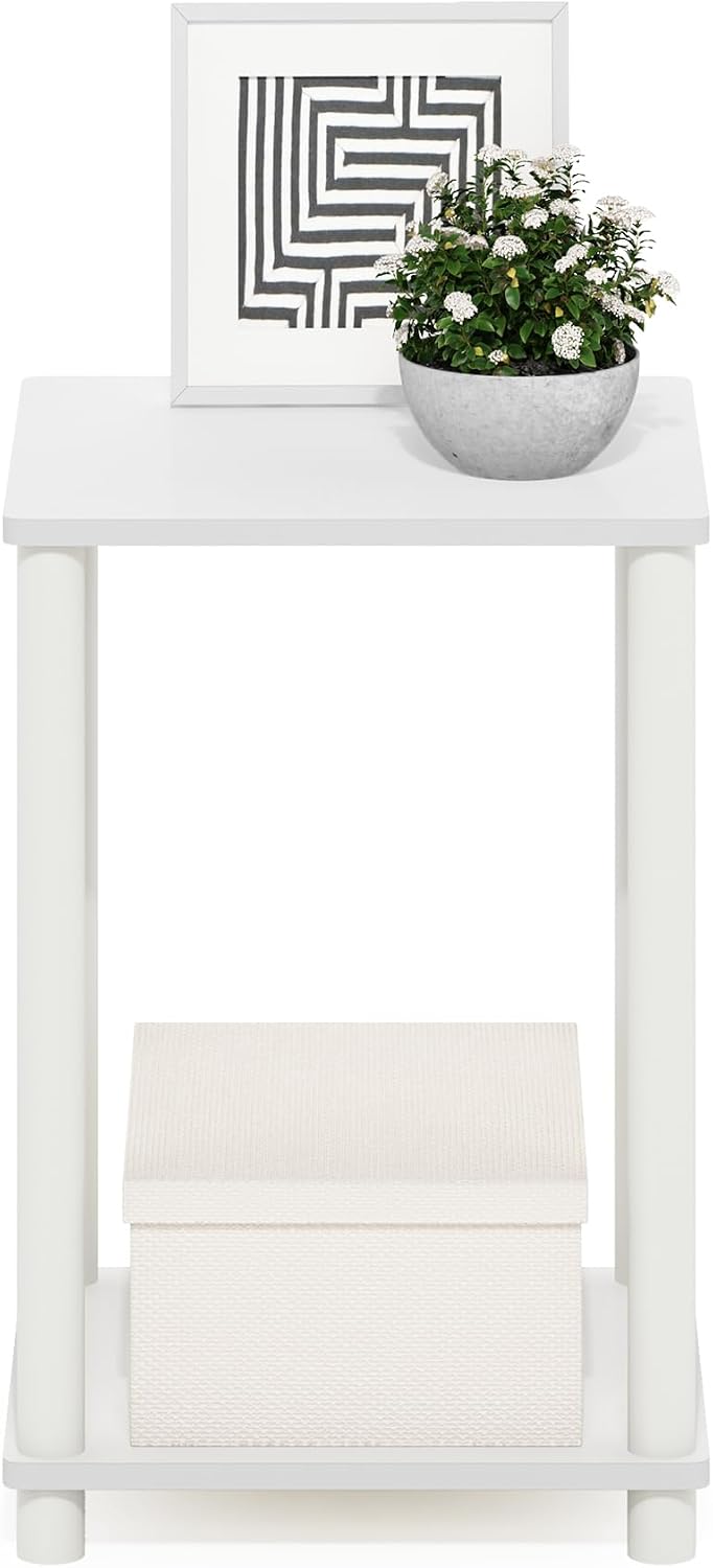 Turn-N-Tube Side Table, 2-Tier Modern Square End Table with Open Shelf, Toolless Night Stand, Bedside Table, for Living Room, Bedroom, White