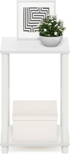 Turn-N-Tube Side Table, 2-Tier Modern Square End Table with Open Shelf, Toolless Night Stand, Bedside Table, for Living Room, Bedroom, White