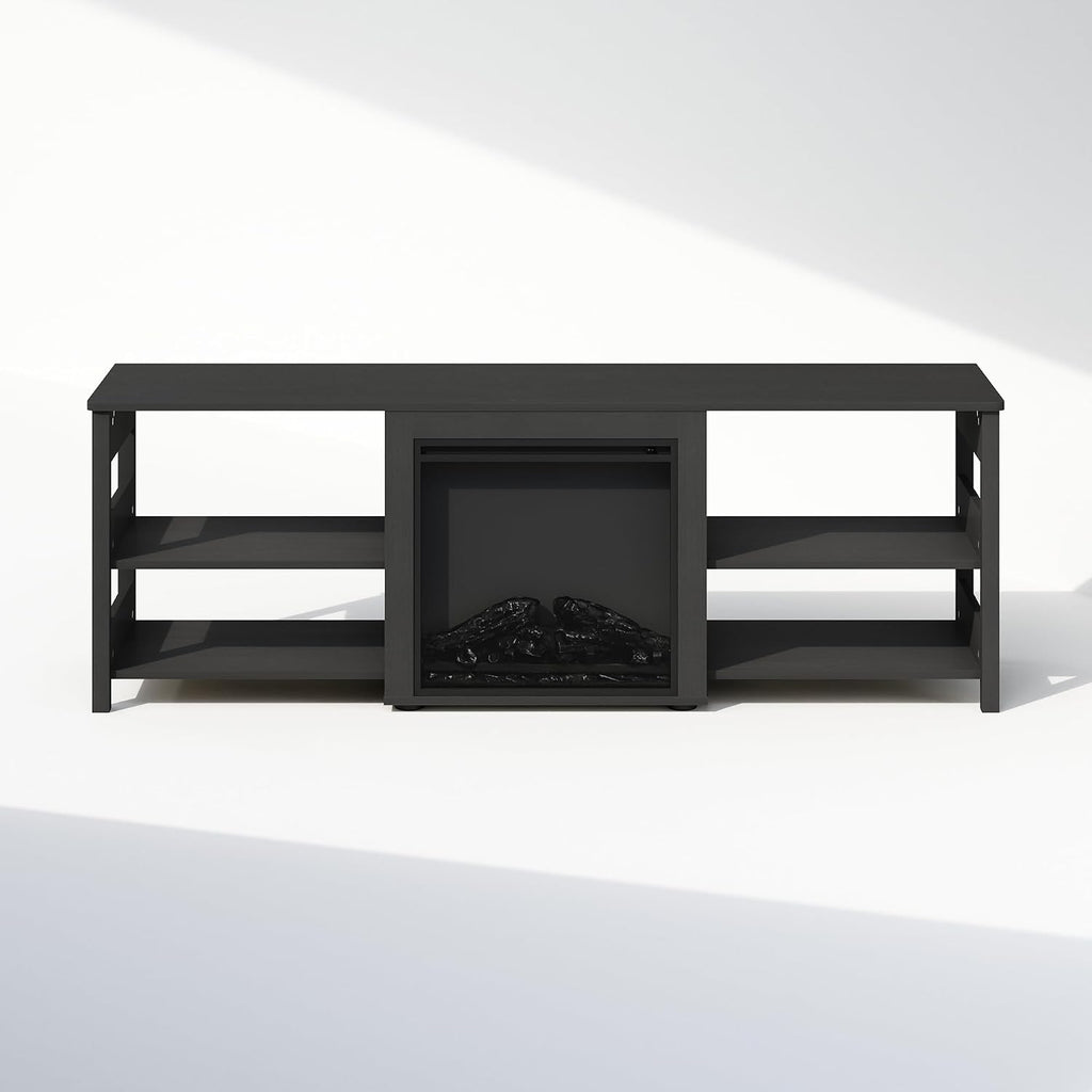 Jensen Fireplace TV Stand, NO Heat Decorative Electric Fireplace TV Stand for TV up to 70 Inch, with Open Storage, for Living Room, Americano