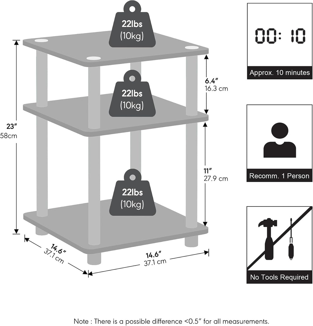 TURN-N-TUBE Toolless 3-Tier Night Stand, Nightstand, Black