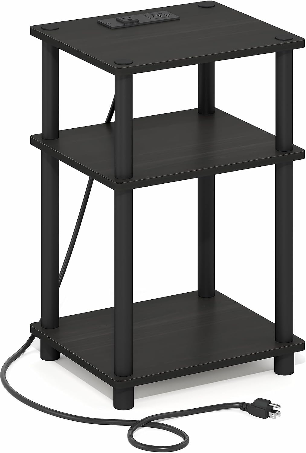 Just 3-Tier Charging Station Side Table, End Table, Black Espresso