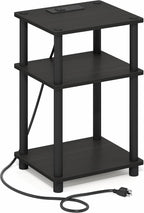 Just 3-Tier Charging Station Side Table, End Table, Black Espresso
