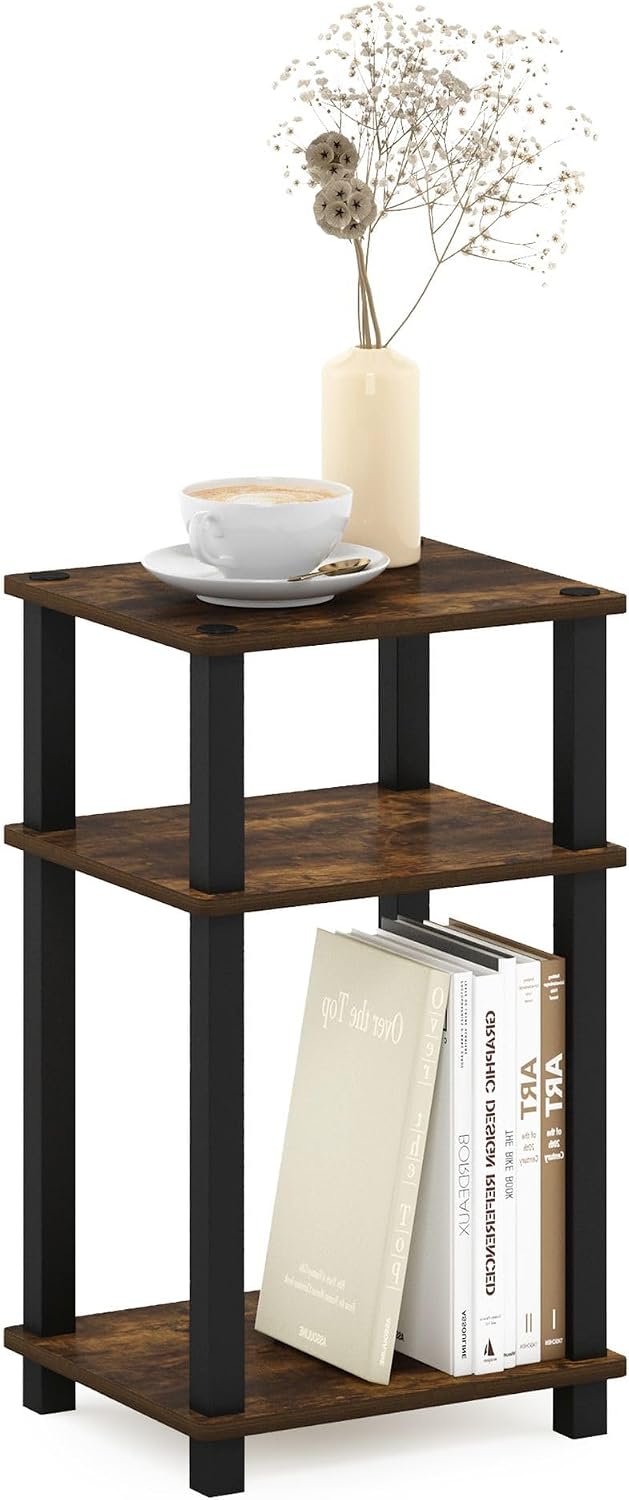 JUST Toolless 3-Tier Side Table, Open Shelf End Table, Amber Pine