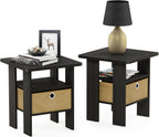 Andrey Set of 2 End / Side Table / Night Stand / Bedside Table with Bin Drawer, Espresso