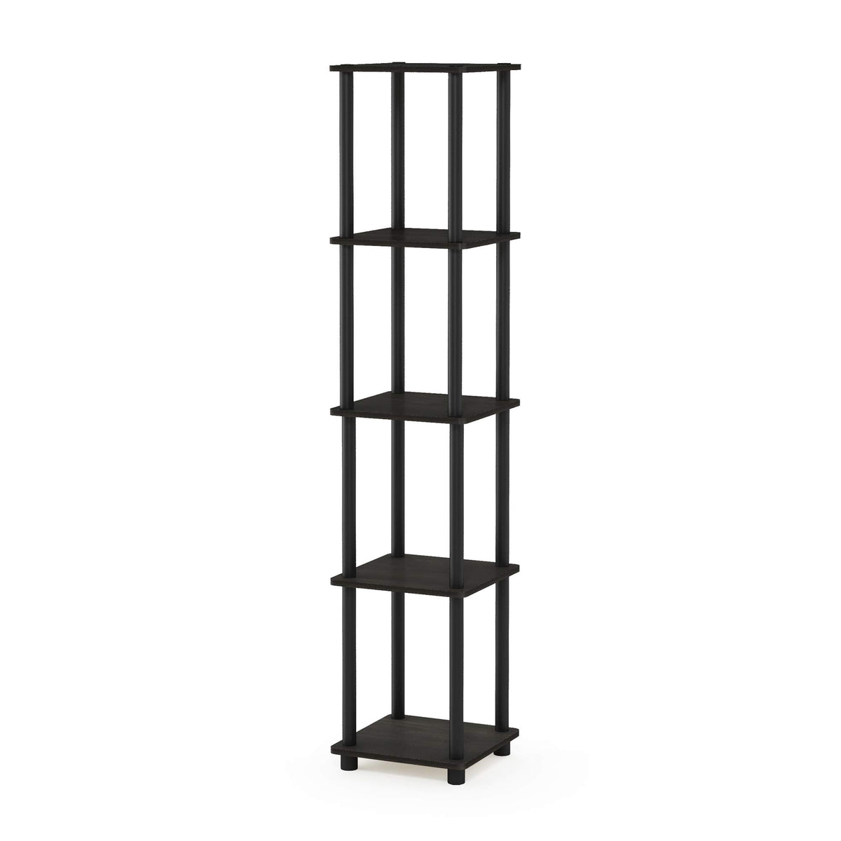 RATA 4-Tier Industrial Multipurpose Flat Base Bookshelf, Bookcase with Metal Frame, Columbia Walnut