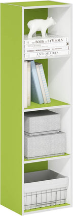 PASIR Book Shelf, 4-Tier Modern Bookshelf, Open Shelves Bookcase 9 x 12 x 42, Easy Assembly, for Living Room, Bedroom, Home Office, Green/White