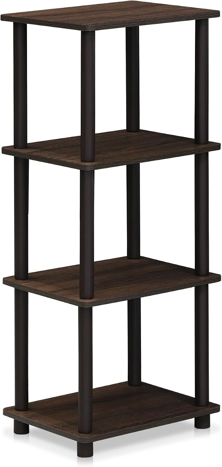 RATA Book Shelf, 5-Tier Industrial Multipurpose Flat Base Bookshelf, Bookcase with Metal Frame, Wide, Columbia Walnut