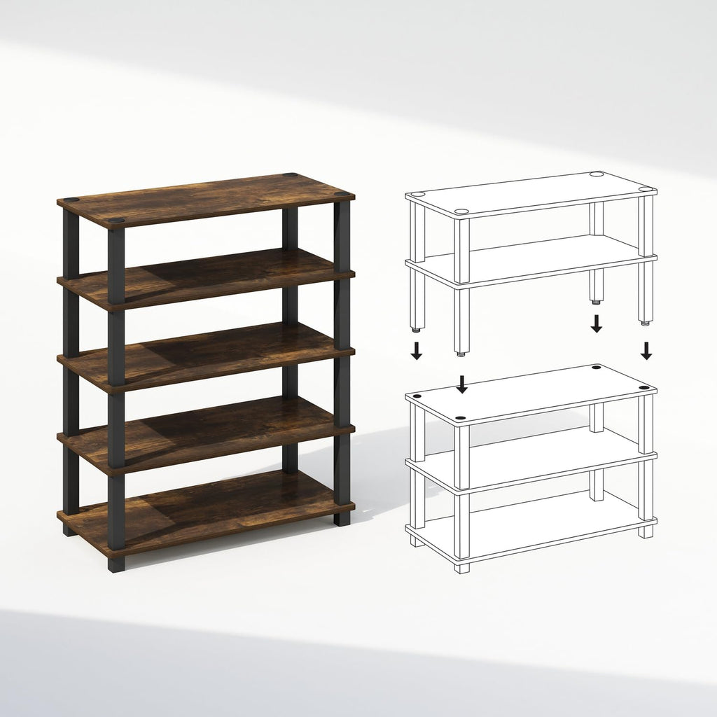 Turn-S-Tube Storage Shelves Set of 2, 3-Tier Stackable Standing Shelf, Open Corner Shelf, for Organization and Storage, Living Room, Garage, Home Office, Amber Pine