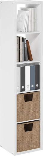 Cubicle Book Shelf, Vertical 5-Cube Bookshelf, Extra Thick Frame Horizontally & Vertically Reversible Bookcase with Open Back, 14.6" x 16" x 72", for Living Room, Bedroom, Home Office, White