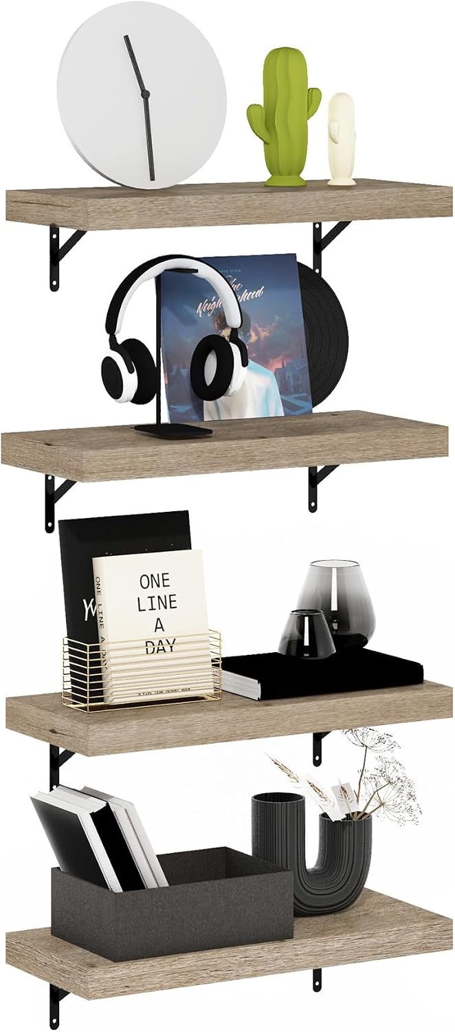 Tanna Oak Floating Shelves for Wall Set of 4, 22-Inch Wall Shelf, Wall Mounted Shelf, for Bathroom, Home Office, Living Room, Natural Oak